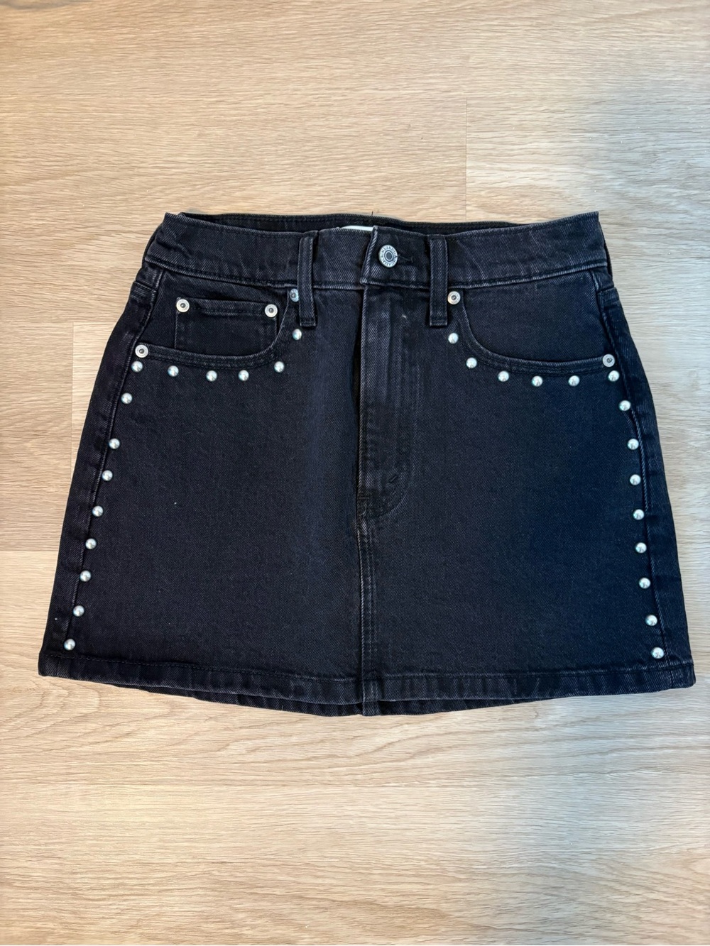 Black Studded Denim Mini Skirt